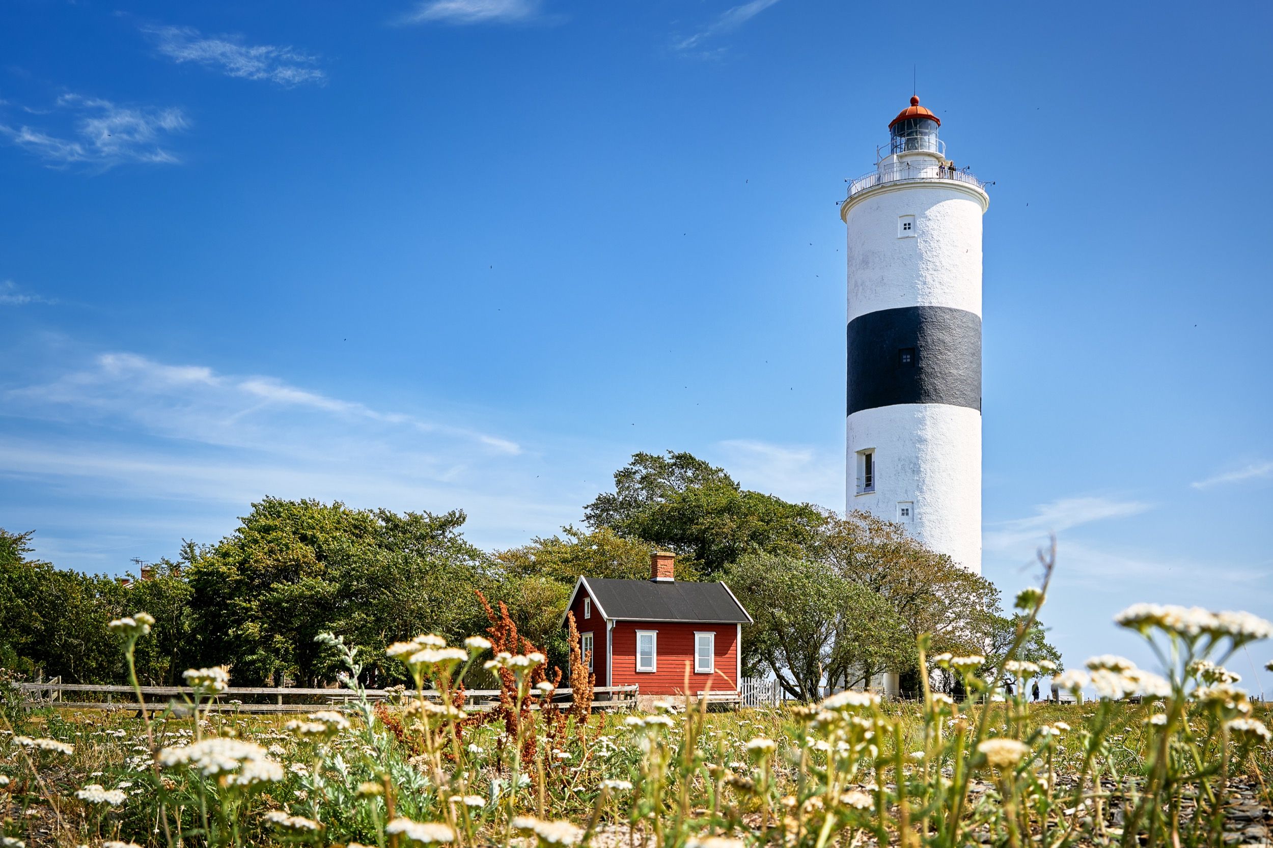 Der ikonische Långe Jan Leuchtturm mit rotem Wärterhaus – berühmtestes Wahrzeichen der südöländischen Küste.
